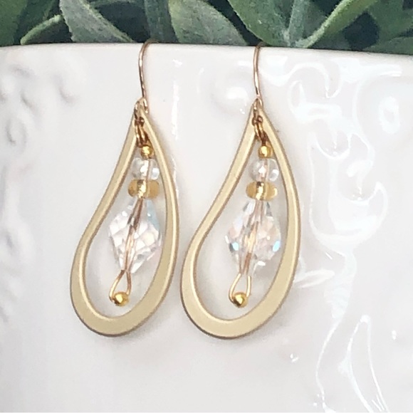 New Crystal Beaded Dangle Drop Handmade Teardrop Hoop One of a Kind Earrings - Picture 5 of 8